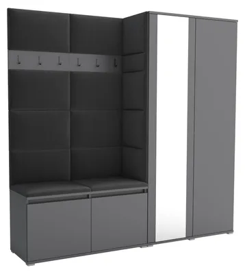Produktbild von Garderobe LUTON – Farbe: Anthrazit, 40x190x186 cm,  Garderobeschrank, Garderoben-Set, Ideal für Flur und Eingangsbereich, Kleiderschrank mit Spiegel