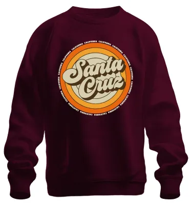 Immagine prodotto di Santa Cruz California Retro Sunset Surfer Surfing Beach Felpa Unisex Pullover, Borgogna, L