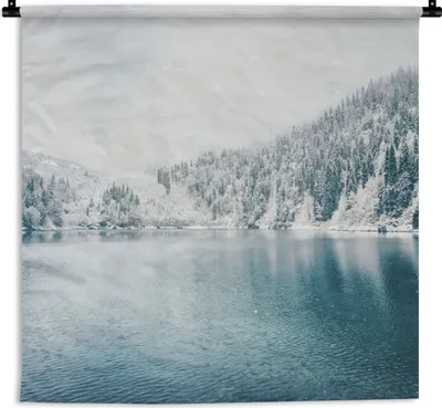 Produktbild von MuchoWow® Wandteppich Wandbehang Winter - Wasser - Schnee 60x60 cm Tapisserie Dekoration Wandtuch - Dekorationen - Wand Decke