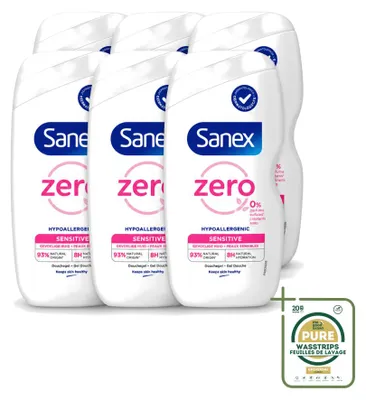 Produktbild von 6 x Sanex Zero% Duschgel für empfindliche Haut - 400 ml - Vorratspackung - 6 Stücke