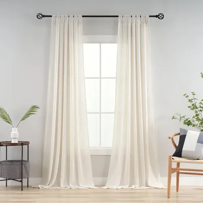 Leinen-Gardinen mit Schlaufen, 2er-Set, 220x140 cm, natur