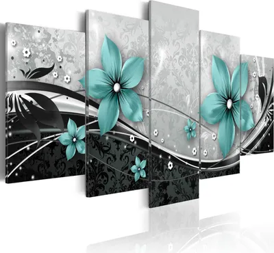 Image de Toiles 200 x 100 cm b-A-0075-b-o Toile intissé 5 pièces Impression artistique moderne Tableaux muraux XXL Décoration murale Design Tableau mural ABSTRAIT FLEURS ORNEMENT