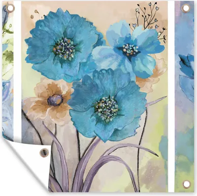 Produktbild von MuchoWow® 50x50 cm Outdoor-Poster Gartendeko Sichtschutz Garten Poster für den Garten  Malerei - Ölfarbe - Collage - Blumen