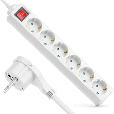 Produktbild von deleyCON 6-Fach Steckdosenleiste Flachstecker Schalter 1,4m - Weiß