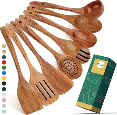 Image de Lot de cuillères à café en bois - Ustensiles de cuisine - Lot de 8 - Cuillères en bois résistantes aux rayures
