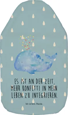 Produktbild von Mr. & Mrs. Panda Wärmekissen Wal Konfetti - Blau Pastell - Geschenk, Wärmflasche mit Bezug, Wärmeflasche, Wale, Meer, Trennung, gummi, Geburtstag, Abnehmen, Bettflasche