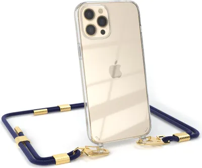 Produktbild von EAZY CASE Handykette für Apple iPhone 12 Pro Max, Transparente Silikonhülle mit Band, Clear Case, abnehmbar in  Blau