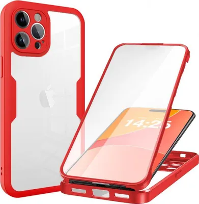 Produktbild von 360 Grad Handyhülle für Apple iPhone 15 Pro Full Cover Rundum Schutz Farbe: Rot