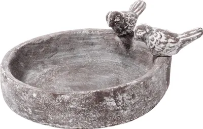 Produktbild von dobar Klassische Vogeltränke "Pool-Oase", Vogelbad mit Deko-Vögeln, 18 x 18 x 4,5 cm, Keramik, Grau