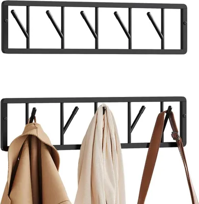 Produktbild von WOLTU Wandgarderobe 2er Set, mit 5 drehbaren Garderobenhaken, aus Metall, Schwarz