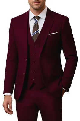 Produktbild von ZKHOECR Herren-Anzug-Set, 3-teilig, schmale Passform, Blazer mit Zwei Knöpfen, e