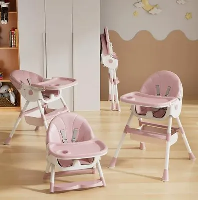 Produktbild von 4-in-1 Babyhochstuhl, Kinderstuhl Klappbar Baby Hochstuhl ab 6 Monate, Umwandelbarer Ess- und Spielhochstuhl,Kombihochstuhl Kinderstuhl (Rosa)