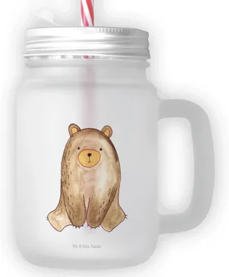 Produktbild von Mr. & Mrs. Panda Glas Bär sitzend - Transparent - Geschenk, Trinkglas mit Deckel, Trinkgefäß, Becher, Mason Jar, Teddy, Schraubdeckel