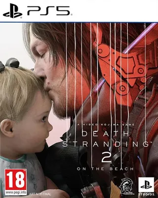 The cover art for the video game Death Stranding 2: On the Beach for PS5, featuring a man kissing a baby.