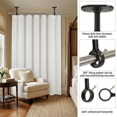 Imagen del producto de Soportes para cortinas, 6 unidades, autoadhesivos, color , sin necesidad de taladrar, para barras de cortina