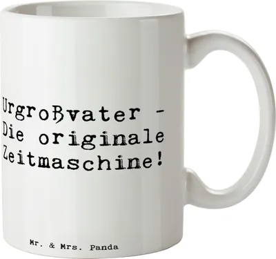 Produktbild von Mr. & Mrs. Panda haferl Spruch Urgroßvater Zeitmaschine - Weiß - Geschenk, Kaffeepott, Geschichte, Kaffeetasse, Liebe, Familienmitglieder, Tasse mit, Ahnen, Freude, Erbe