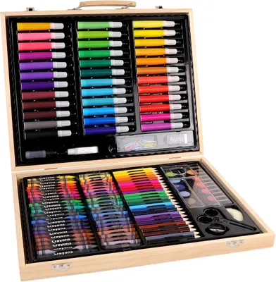 Obrázok produktu pre Súprava na kreatívne aktivity – Drevený kufrík – 150-dielna sada – 38 x 31,5 cm – Viacfarebná