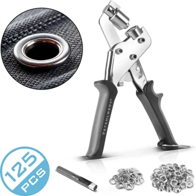 Produktbild von STAHLWERK Ösenzange Set 10 mm mit Lochstanze und 125 Ösen aus gehärtetem Stahl