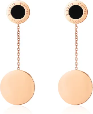 Produktbild von Ohrringe AUDE aus schwarzem Edelstahl, 1 cm, mit runden Anhängern und Kette