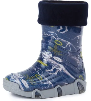 Produktbild von Ladeheid Kinder Mädchen Jungen Gummistiefel gefüttert Swk 27 (Dunkelblau Dinosaurier, 25/26 EU)