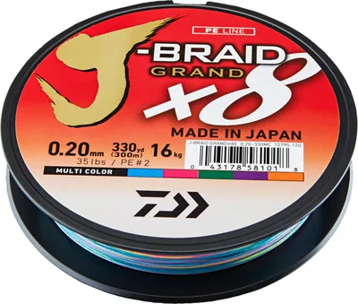 Immagine prodotto di DAIWA J-Braid Grand X8, 300m, 0.16mm, 10kg / 22.05lbs, multicolore, filo da pesca intrecciato, 12795-116