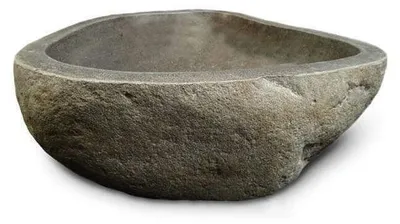 Image de Vasque salle de bain en pierre de rivière GALÉO - Vasque à poser - Gris - Pierre naturelle