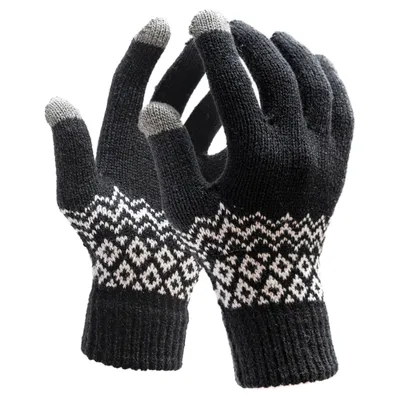 Productafbeelding van R2B Touchscreen Handschoenen – Maat S/M – Gebreid Noors Patroon – Zwart