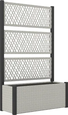 Produktbild von Hochbeet mit Rankgitter in Rattan-Optik Pflanzkasten Blumenkasten mit Rankhilfe 90 x 35 x 148cm Grau