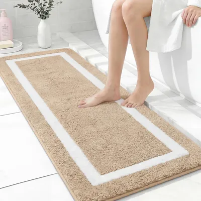 Produktbild von Große, rutschfeste Badematte 50 x 140 cm, beige, wasserabsorbierend, waschbar, aus Mikrofaser.