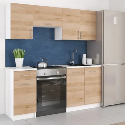 Produktbild von buk artisan Einbauküche Modern weiß 180 cm x 82 cm Schichtstoffplatte 18mm