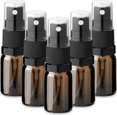 Produktbild von 5x Glasflasche braun 5 ml mit schwarzem Zerstäuber Kosmetikflasche