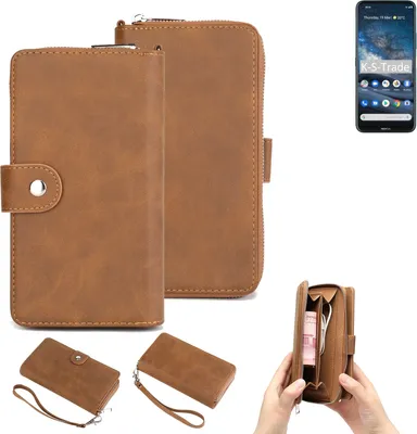 Produktbild von K-S-Trade Handyhülle Schutzhülle kompatibel mit Nokia 8.3 5G & Portemonnee Tasche Handytasche Case Etui Geldbörse Wallet braun (1x)