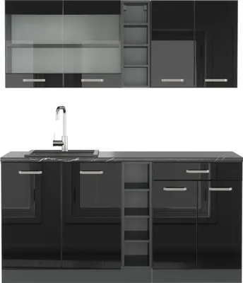 Produktbild von Vicco Singleküche R-Line, 160 cm ohne Arbeitsplatte, Schwarz Hochglanz/Anthrazit