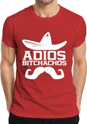 Zdjęcie produktu dla Adios Bitchachos Sombrero Moustache Śmieszne powiedzenie Fiesta Mexico Koszulka męska, Czerwony, XL