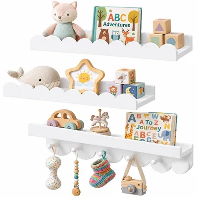 3er-Set Wandregale Kinderzimmer 40 cm Holz geschwungen
