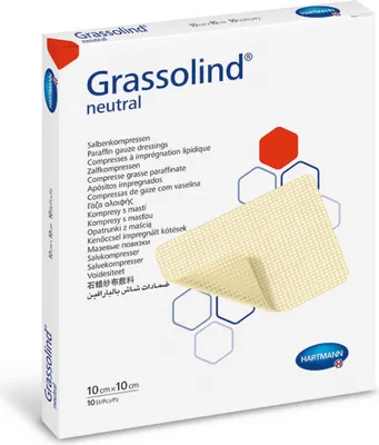 Productafbeelding van GRASSOLIND steriele kompressen voor zalf, 5 x 5 cm, 10 stuks