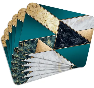 Produktbild von MG Design Set aus 6 Kork-Platzsets - Geometric Stone Green - 30 x 40 cm - hitzebeständig & abwischbar, mit Korkrückseite