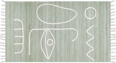 Zdjęcie produktu dla BELIANI Dywan jasnozielony poliester 80 x 150 cm z frędzlami ręcznie pleciony styl boho wewnętrzny zewnętrzny