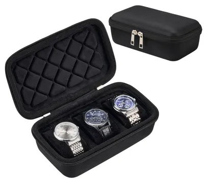 Immagine prodotto di Custodia per orologi da viaggio rigida - Con 3 scomparti per orologi - Con cerniera - Nero