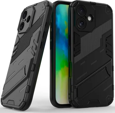 Produktbild von Armor Hülle für iPhone 16 Plus Hybrid PC TPU Bumper Stoßfestes Schutzhülle mit Standfunktion Schwarz