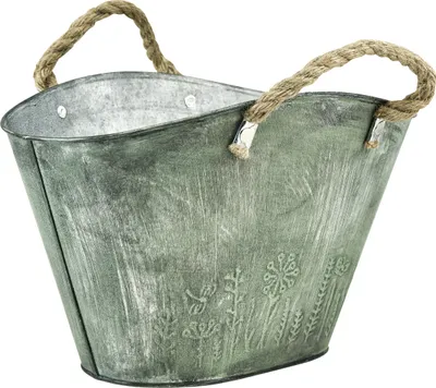 Produktbild von Blumentopf Metall Handtasche Jutegriffe Vintage Deko 31×20×17cm