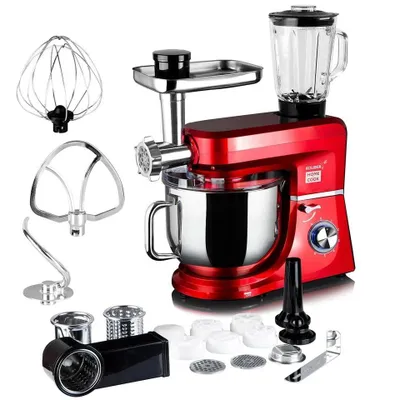 Produktbild von koliber ROBOMAX X-3500-W Küchenmaschine, 3500W, 8L, Rot, Edelstahl Vollmetall, Multifunktional mit Fleischwolf, Mixer, Gemüsereibe, Planetarisches Rührsystem, 6 Geschwindigkeiten, Pulsfunktion, DOUBLEORBIT SYSTEM