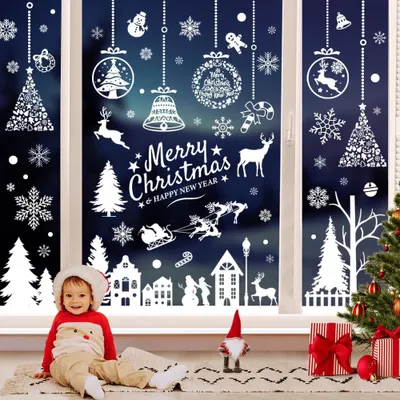 Produktbild von Selbstklebende Fensterbilder für Weihnachten, Weihnachtsdeko für Fenster, Schneeflocken Fenstersticker, Große Fensterbilder für die Weihnachtszeit
