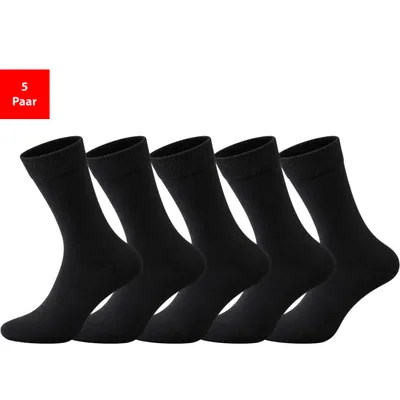Produktbild von Business Socken Herren & Damen 5er-10er Pack Komfortbund ohne Druck Baumwolle - Schwarz, 47-52, 5er Pack