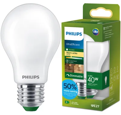 Produktbild von Philips Filament-Lampe, Milchglas, 40 W A60 E27, 2,3 W, 40 W, E27, 485 lm, 50000 h