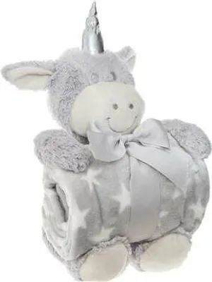 Zdjęcie produktu dla KOC DLA DZIECI Pluszowy Jednorożec szary 75x100cm