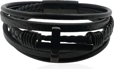 Produktbild von MARTIN1985 Hochwertiges Echtleder Kreuz Armband Uni Damen Herren mit magnetischem Edelstahlverschluss Geschenkverpackung Länge - 22 cm
