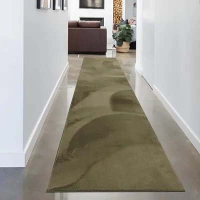 Image de Tapis vert imitation fourrure de lapin élégant et doux avec un reflet fin moderne Taille - 80 x 300 cm