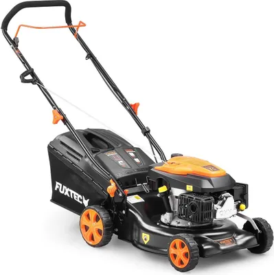 Produktbild von FUXTEC Benzin Rasenmäher FX-RM4346ECO - 146ccm | 43cm | 3,5PS Motormäher  | 40L Fangkorb| 25kg | 4-Takt | Heckauswurf |800ml Tankinhalt |bis 400m²