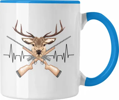 Produktbild von Trendation - Reh Jagd Herzschlag Tasse Geschenk für Jäger Hobby Geschenkidee (Blau)